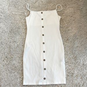 New forever 21 short dress off white wood button stretchy large medium adjustabl
